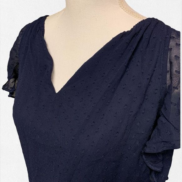 NWT Ramy Brook Simona navy blue ruffle smocked dress sheath women’s small - Picture 6 of 11